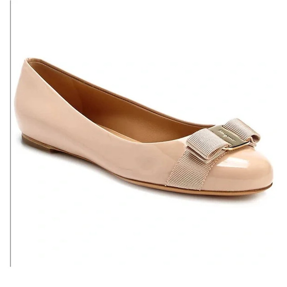 Salvatore Ferragamo Varina Patent Slip On Ballerina Flat Shoes Nude Women's 8 - Picture 1 of 7